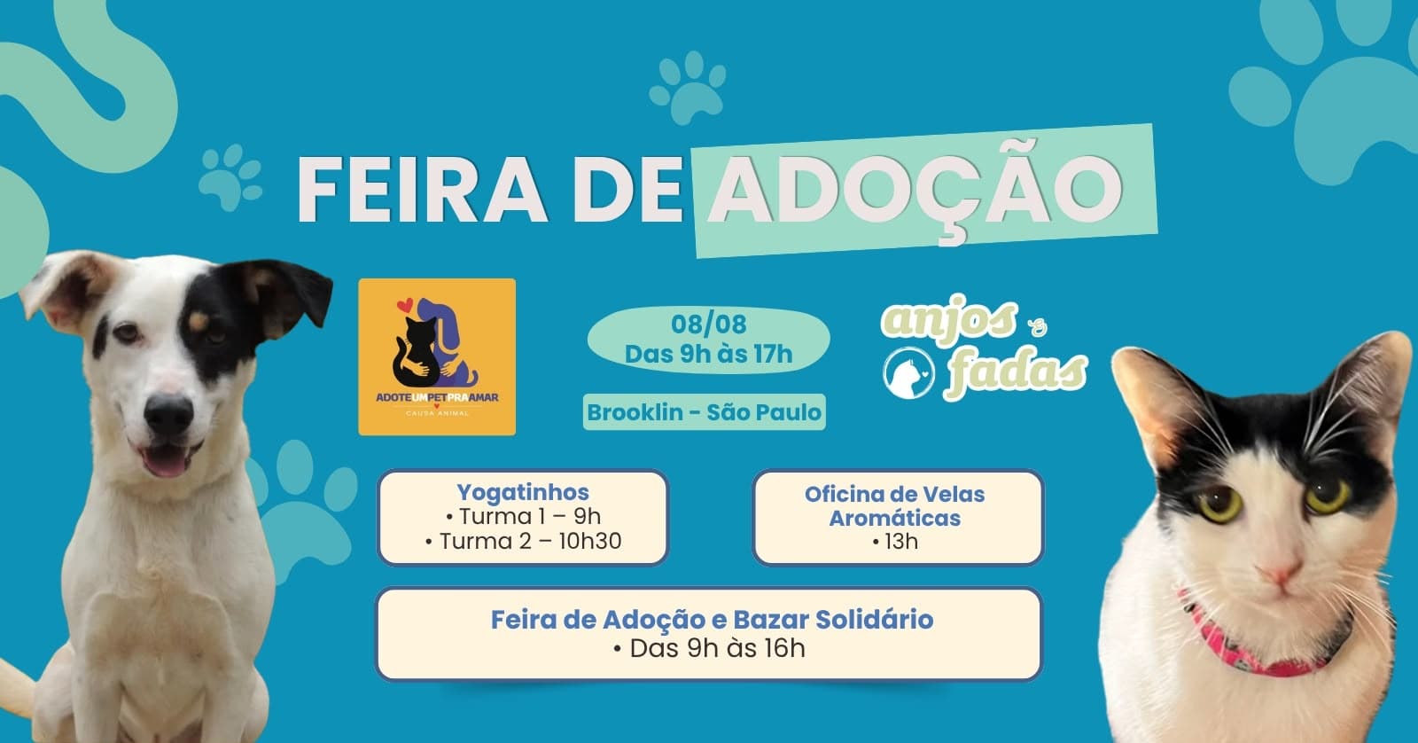 YOGATINHOS + OFICINA DE VELAS AROMÁTICAS - ABRIGO ANJOS E FADAS E ADOTE UM PET PARA AMAR